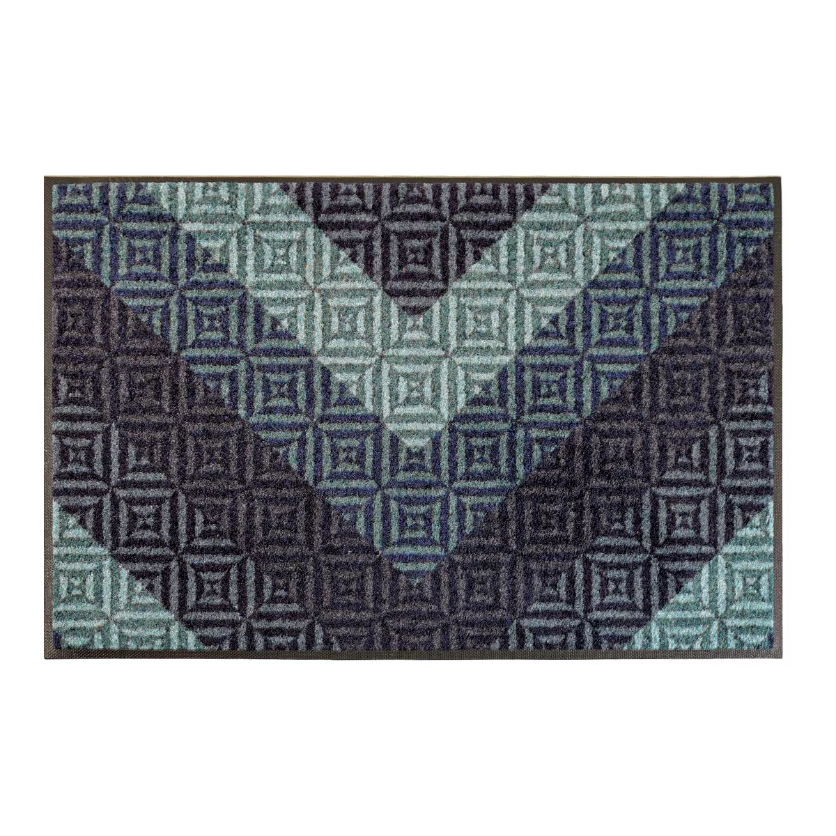 Tapis decor caoutchouc & nylon imprimé noir bleu Chevrons bleu