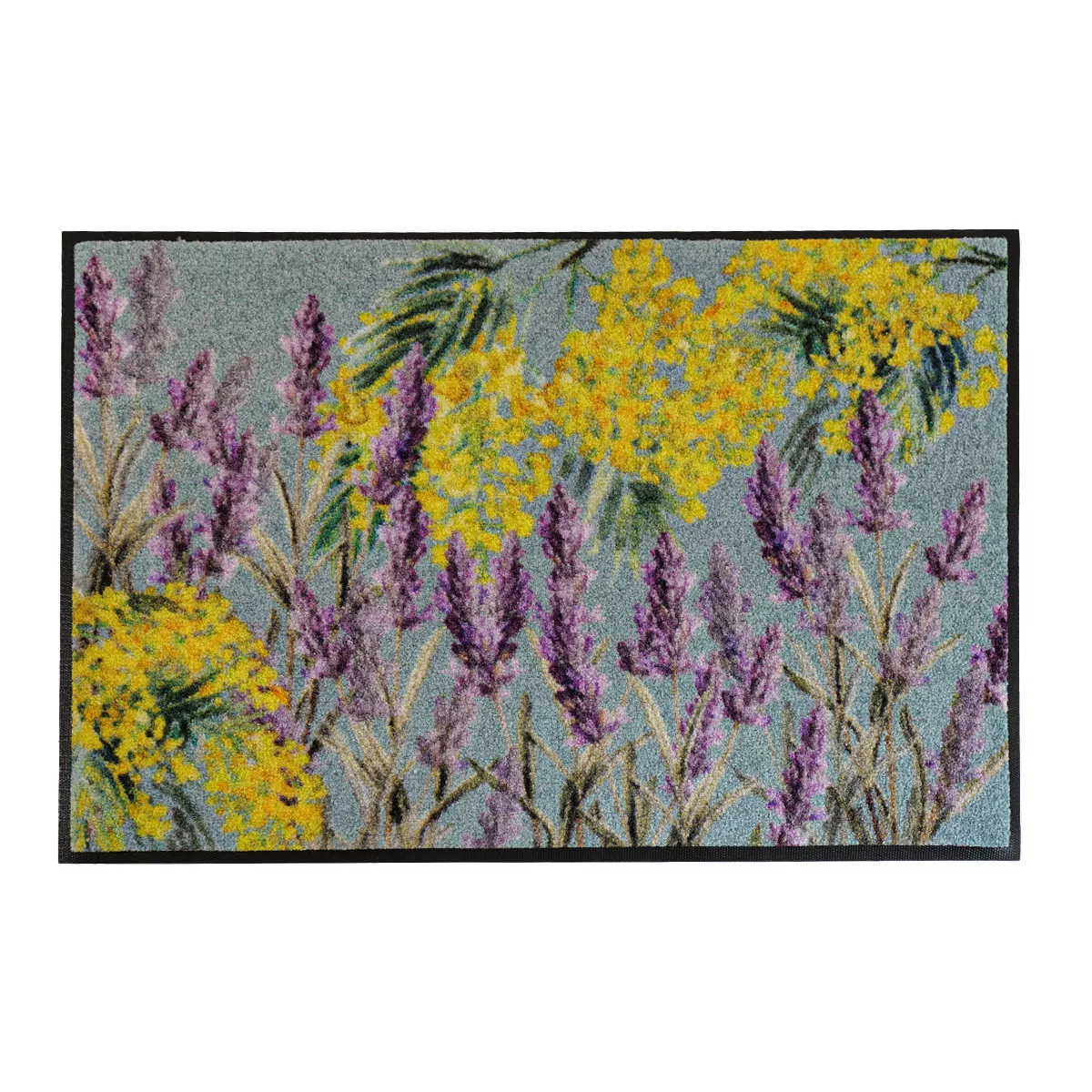 Decor mat caoutchouc & nylon printed purple yellow Lavande et mimosas mauve