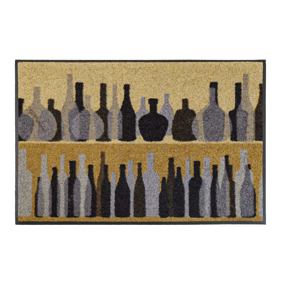 Decor mat caoutchouc & nylon printed black yellow Les bouteilles ocre