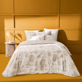 Bettbezug baumwollperkal bedruckt beige Poesie naturel