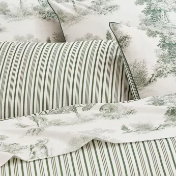 Drap plat percale de coton imprimé vert Poesie verde