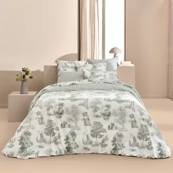 Housse de couette percale de coton imprimé vert Poesie verde
