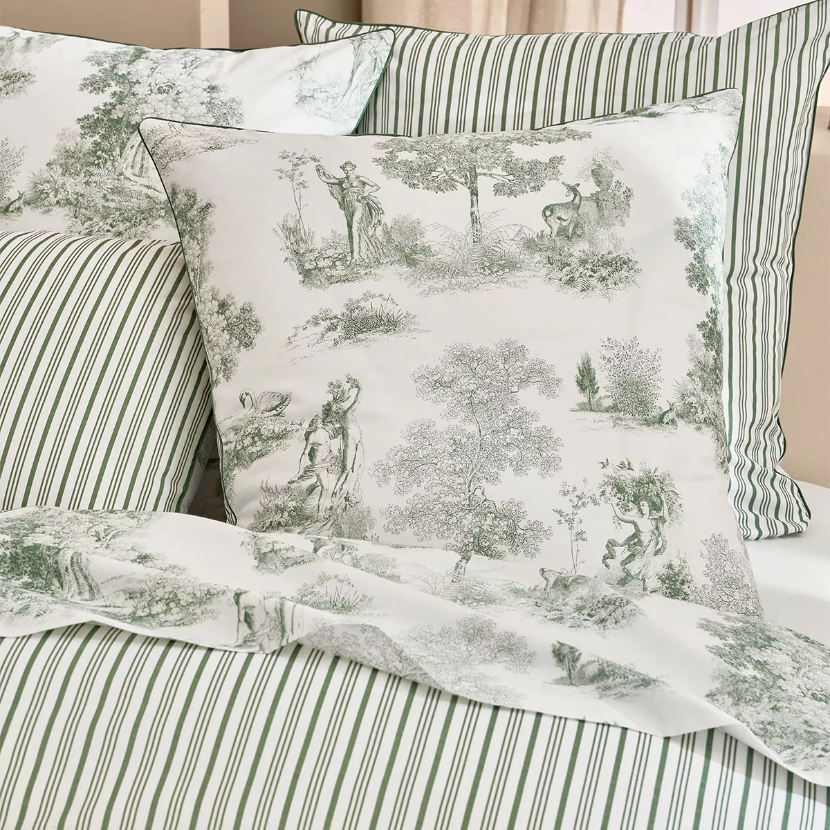 Pillowcase cotton percale 115 gsm printed green Poesie verde
