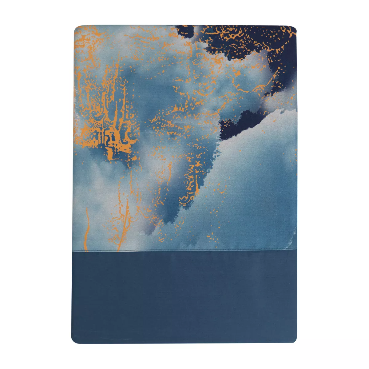 Drap plat satin de coton imprimé or bleu Fuji nocturne