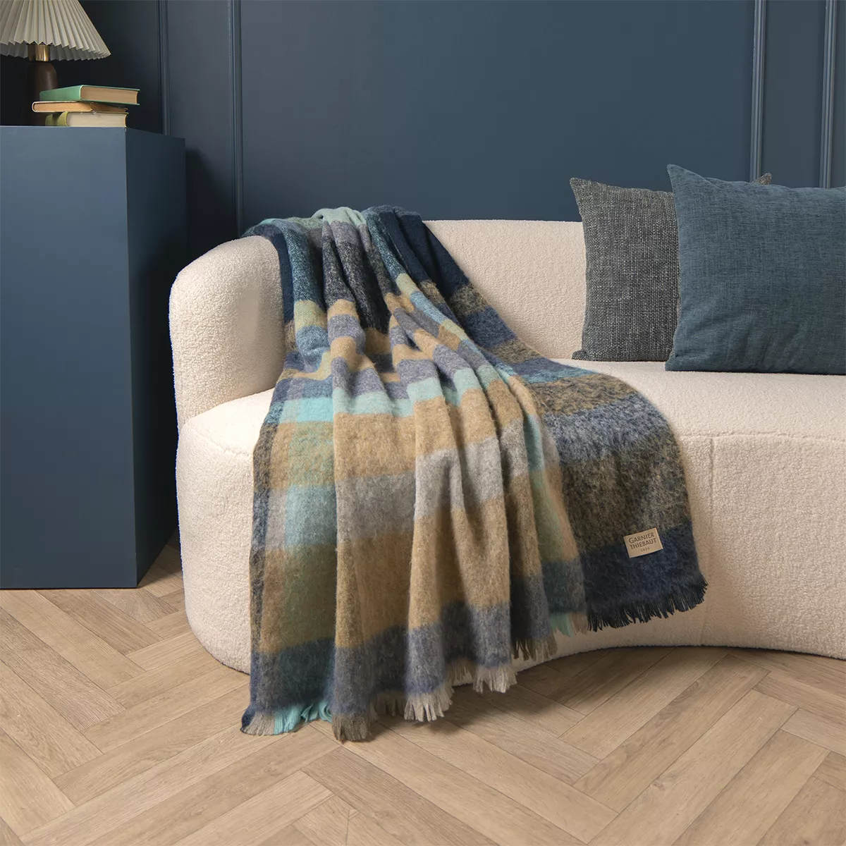 Plaid laine & autres fibres 200 g/m² motif jacquard gris bleu Mohaira irish blue