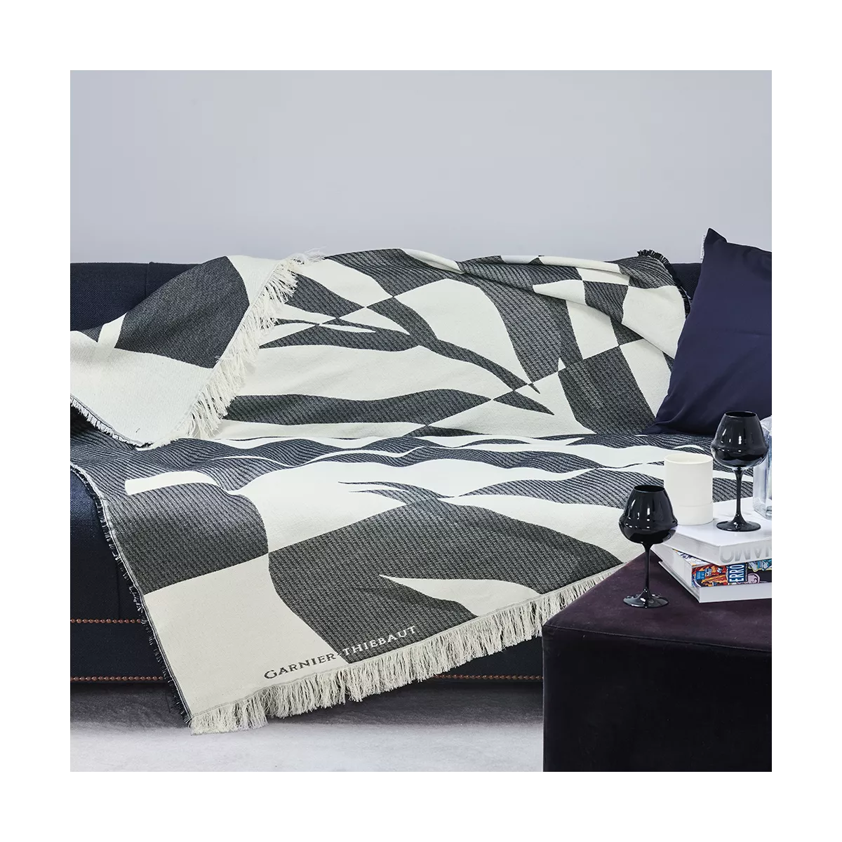 Plaid coton mélangé motif jacquard noir blanc Versus noir et blanc