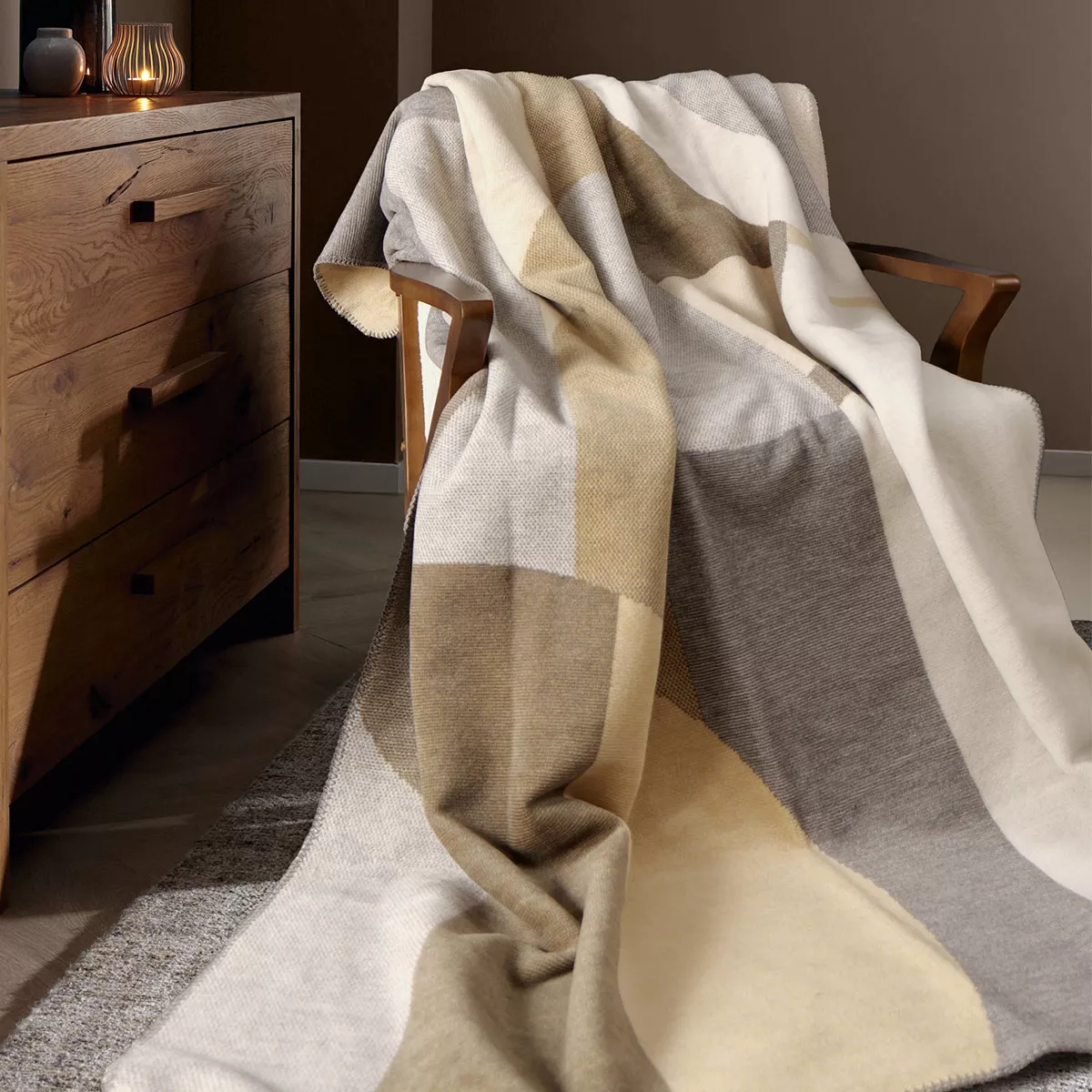 Plaid cotton blend 415 gsm jacquard pattern beige grey Livio naturel