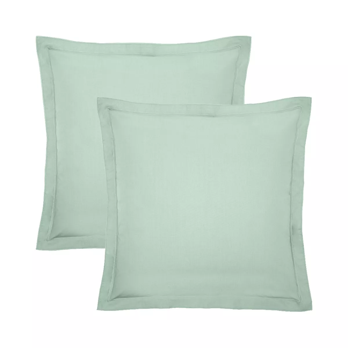 2 pillowcases cotton percale plain blue green La percale francaise givre