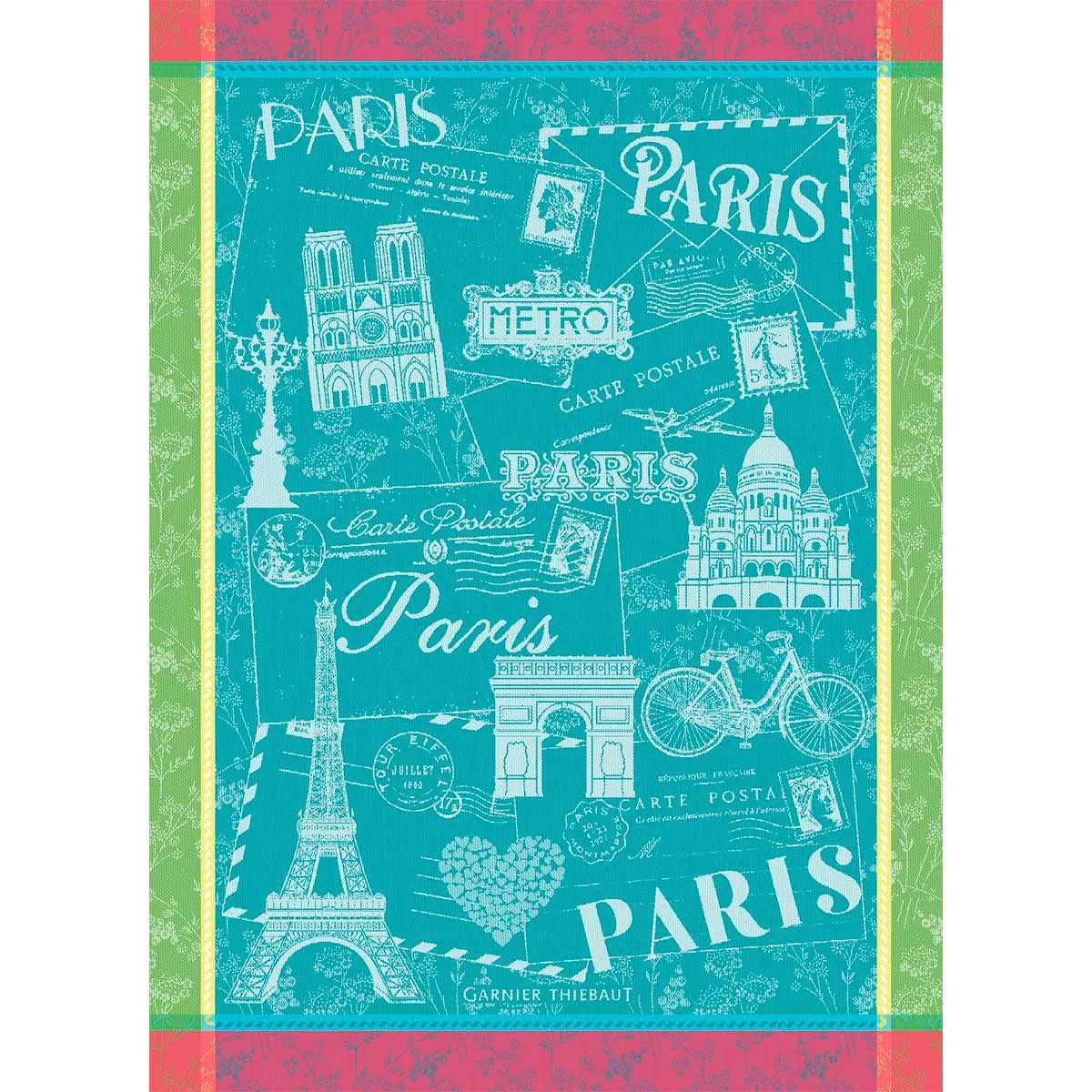 Torchon pur coton motif jacquard canard vert Carte de paris emeraude