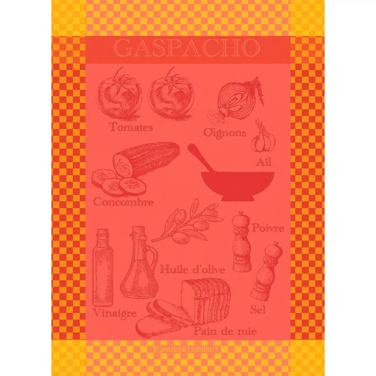 Torchon pur coton motif jacquard rouge jaune Gaspacho rosso