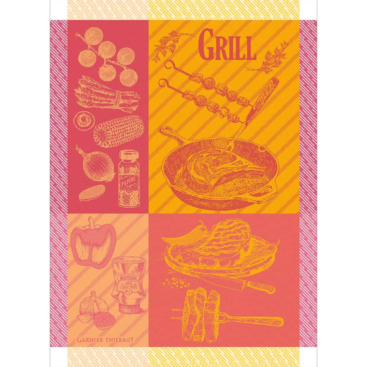 Kitchen towel 100% cotton jacquard pattern red green Le grill ketchup