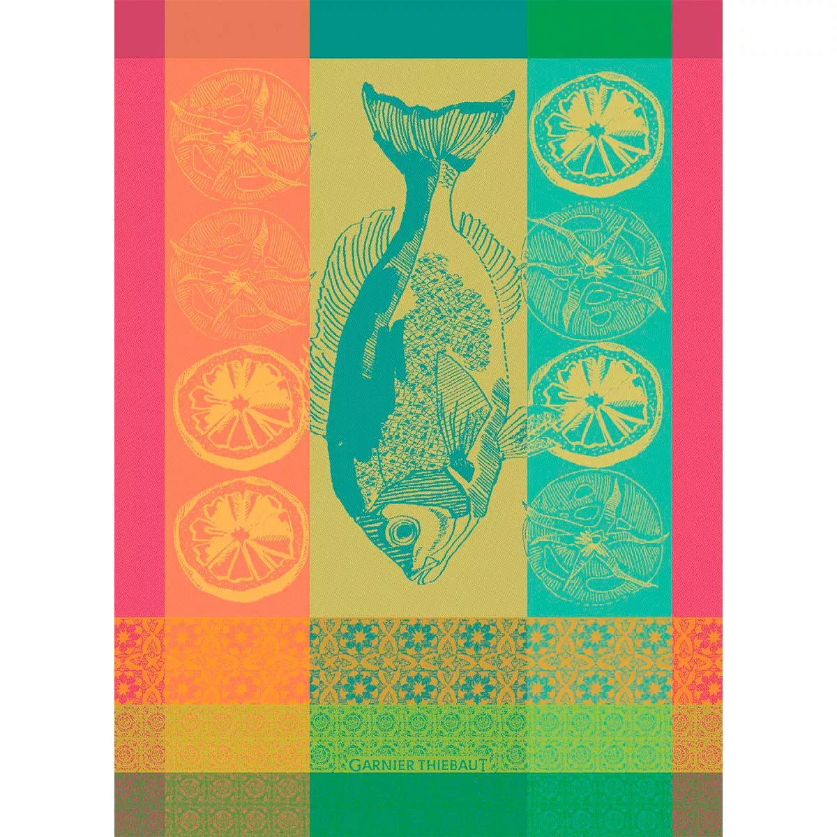 Kitchen towel 100% cotton jacquard pattern yellow pink Plancha ete