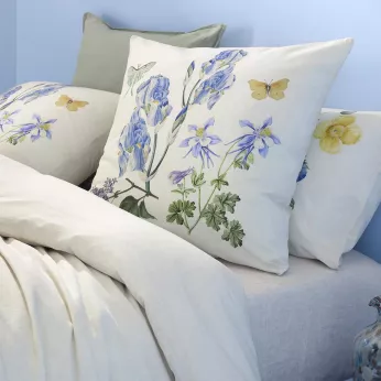 Pillowcase linen & cotton prewashed 130 gsm printed blue yellow Iris d'ete naturel