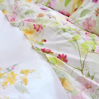 Bettlaken baumwollperkal vorgewaschen 115 g/m² bedruckt rosa grün Souffle fleuri printemps