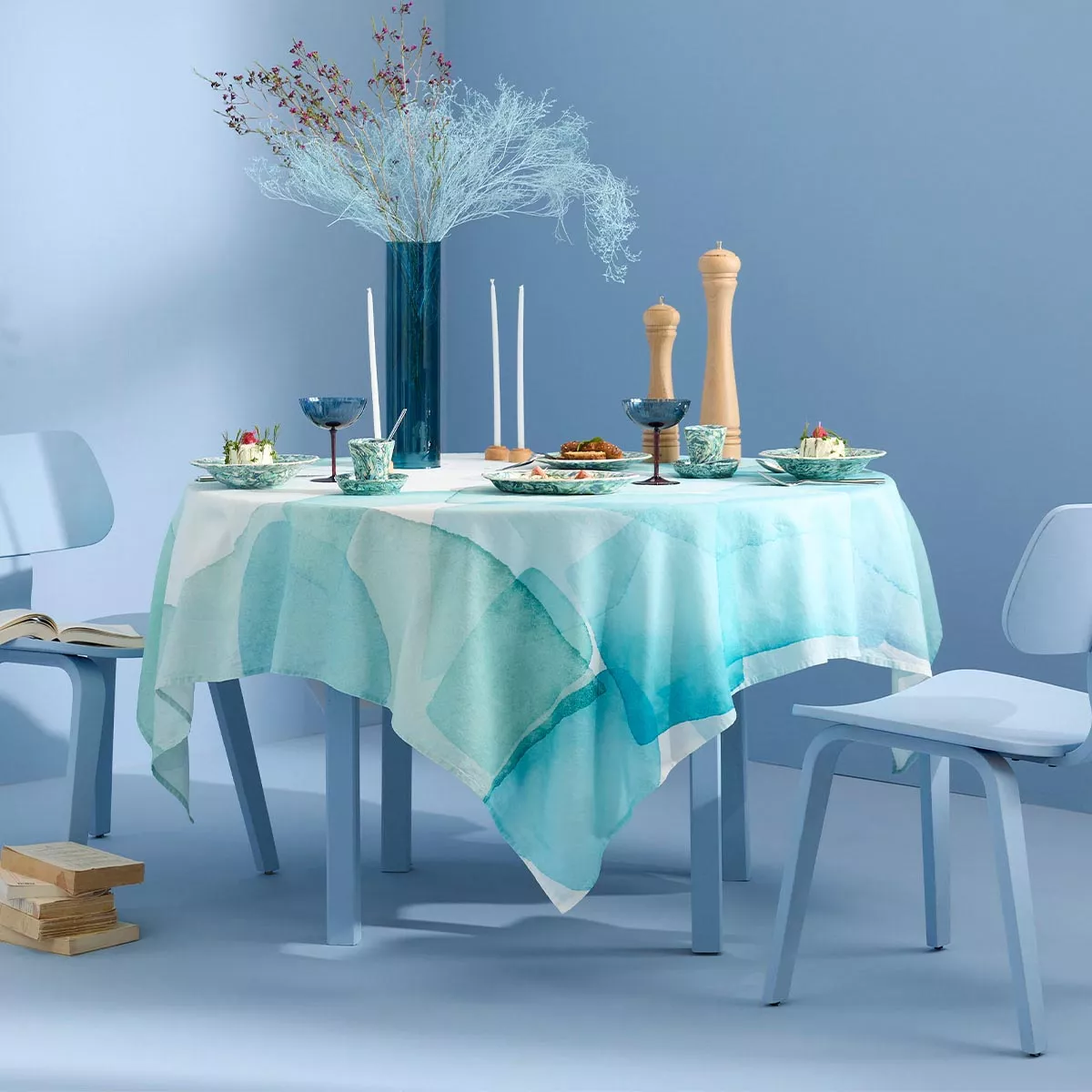 Tischdecke halbleinen vorgewaschen 150 g/m² bedruckt grün blau Aqua mineral