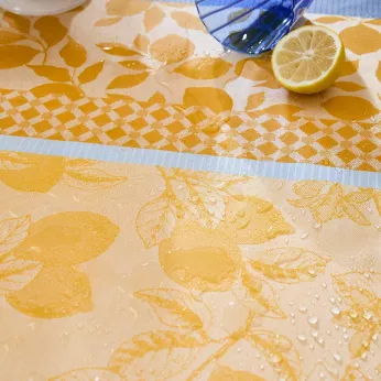 Tischdecke reine baumwolle beschichtet 220 g/m² jacquard-muster gelb blau Mille citrons provence