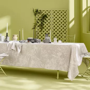 Nappe pur coton 220 g/m² motif jacquard beige Mille esprit jardins chanvre