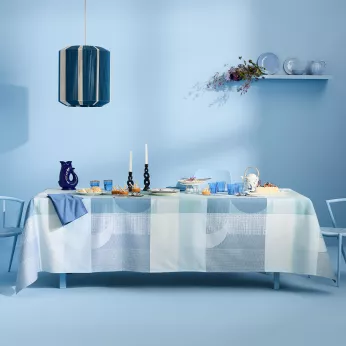 Nappe pur coton 220 g/m² motif jacquard bleu vert Mille textures bleu
