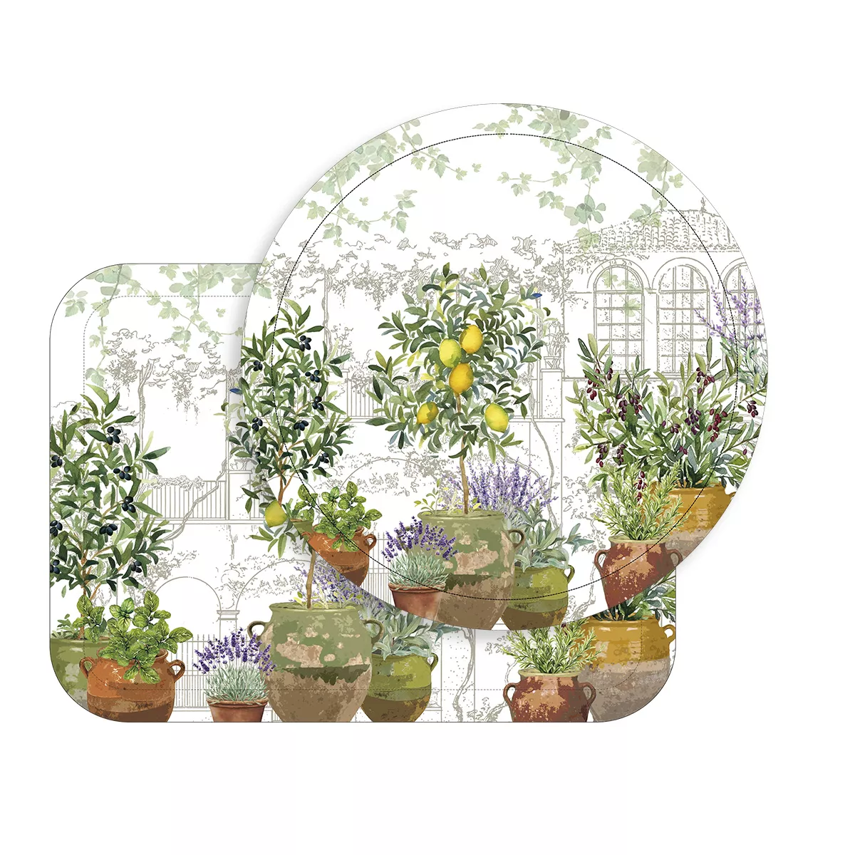 Plateau bois imprimé marron vert Jardin provencal olive