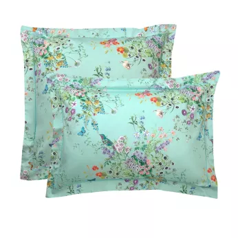 Kopfkissenbezug baumwollsatin 115 g/m² bedruckt blau grün Le printemps azur
