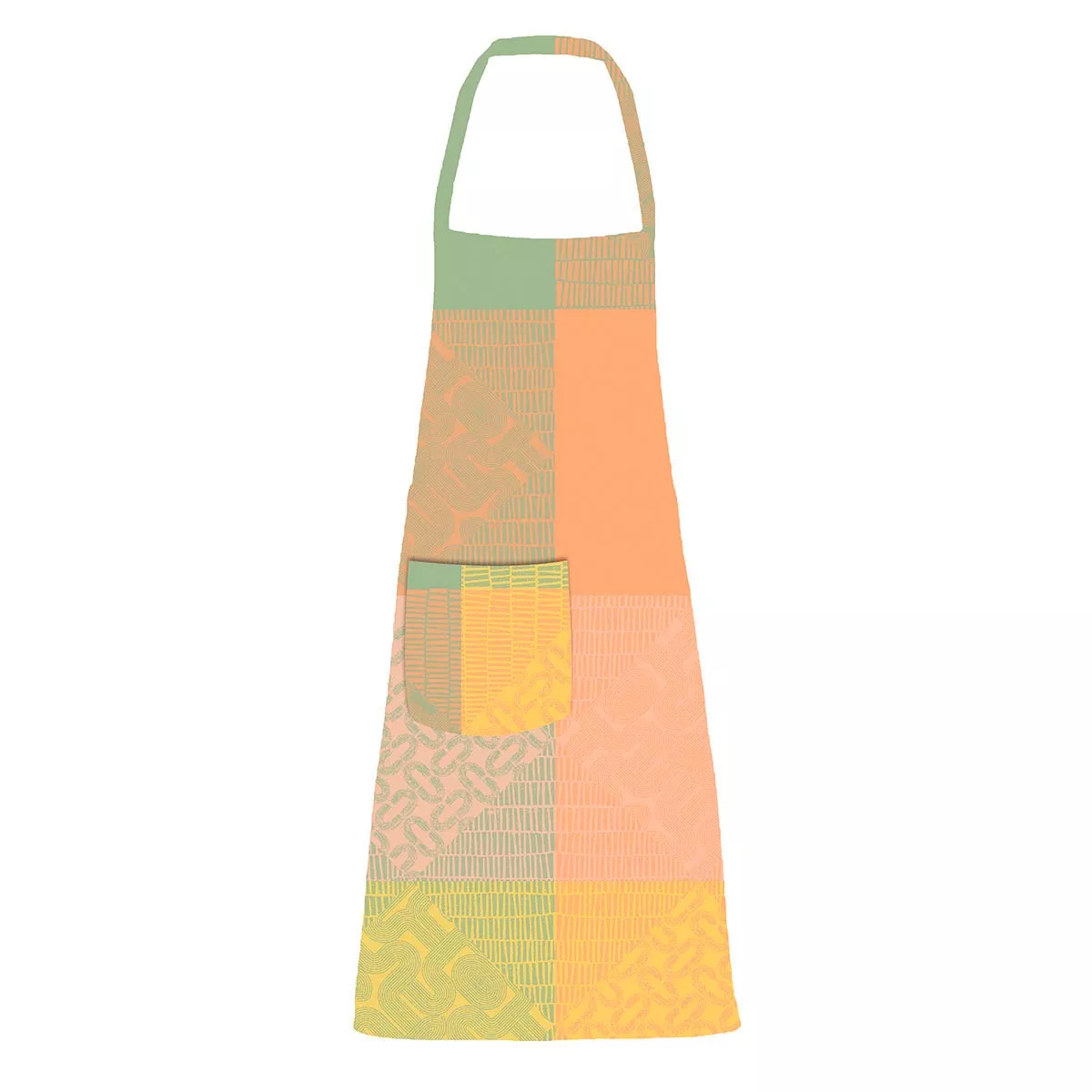 Apron 100% cotton coated jacquard pattern yellow pink Mille empreintes pastel