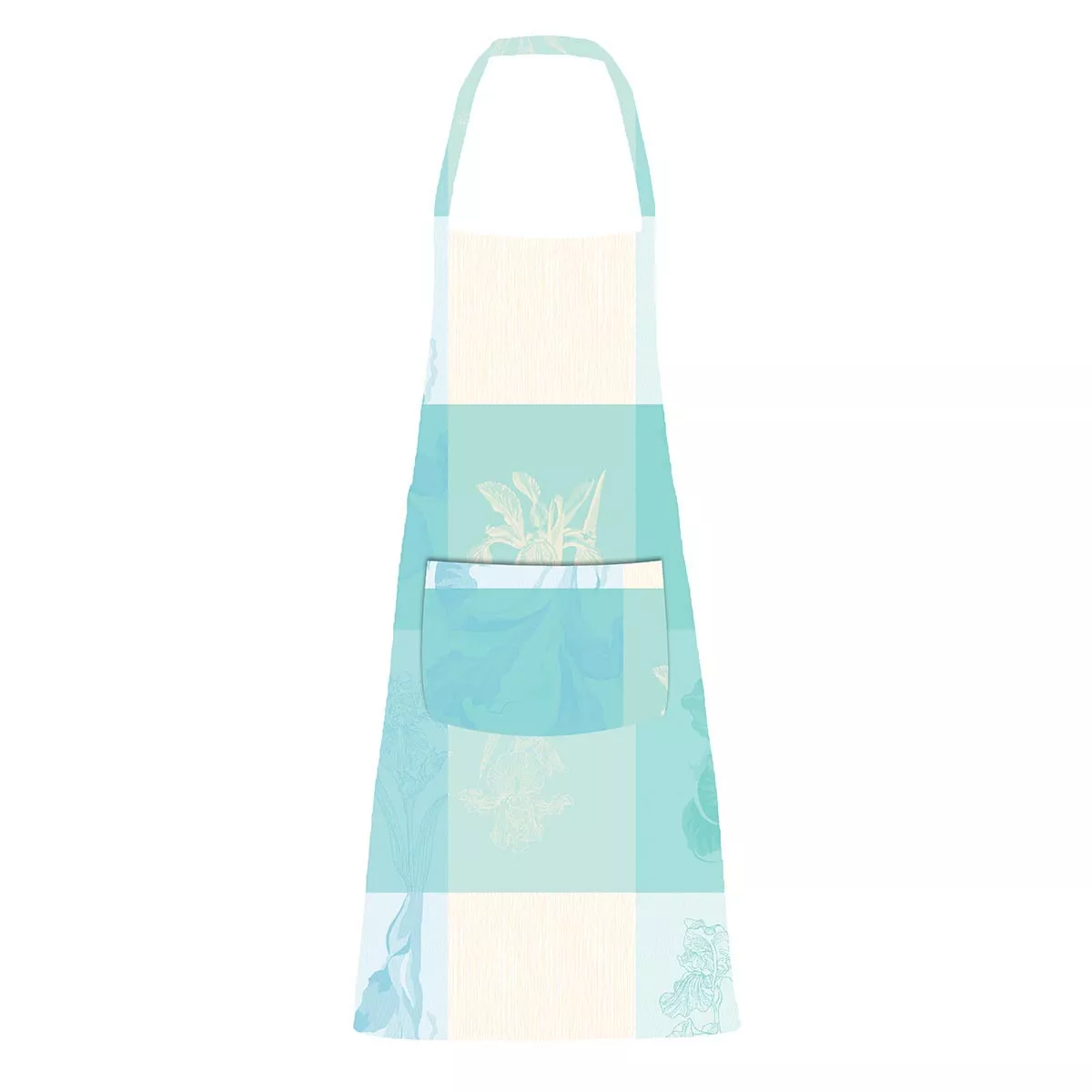 Apron 100% cotton coated 220 gsm jacquard pattern beige blue Mille iris d'eau aqua
