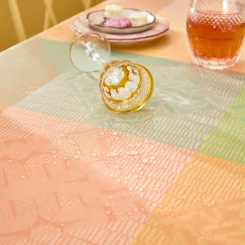 Tischdecke reine baumwolle beschichtet 205 g/m² jacquard-muster rosa gelb Mille empreintes pastel