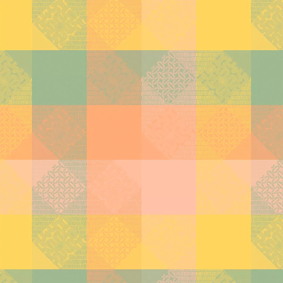 Nappe sur mesure pur coton enduit 205 g/m² motif jacquard jaune rose Mille empreintes pastel