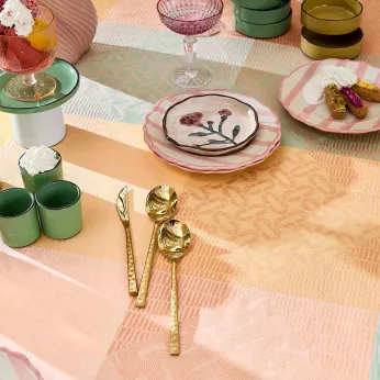 Tischset reine baumwolle beschichtet 205 g/m² jacquard-muster rosa gelb Mille empreintes pastel