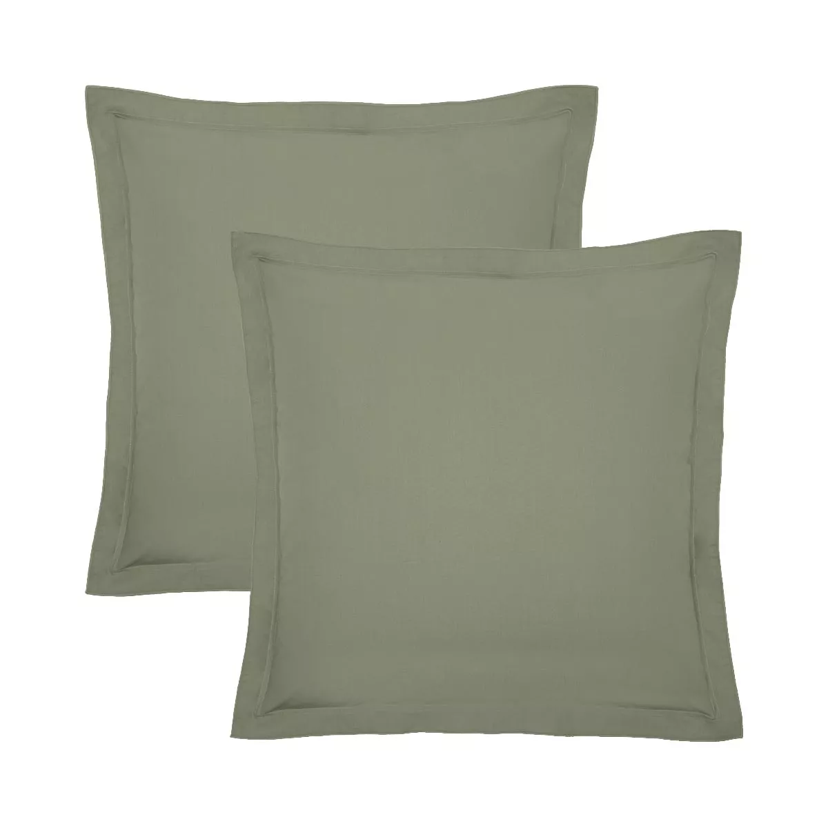 Lot de 2 taies percale de coton uni vert La percale francaise verde