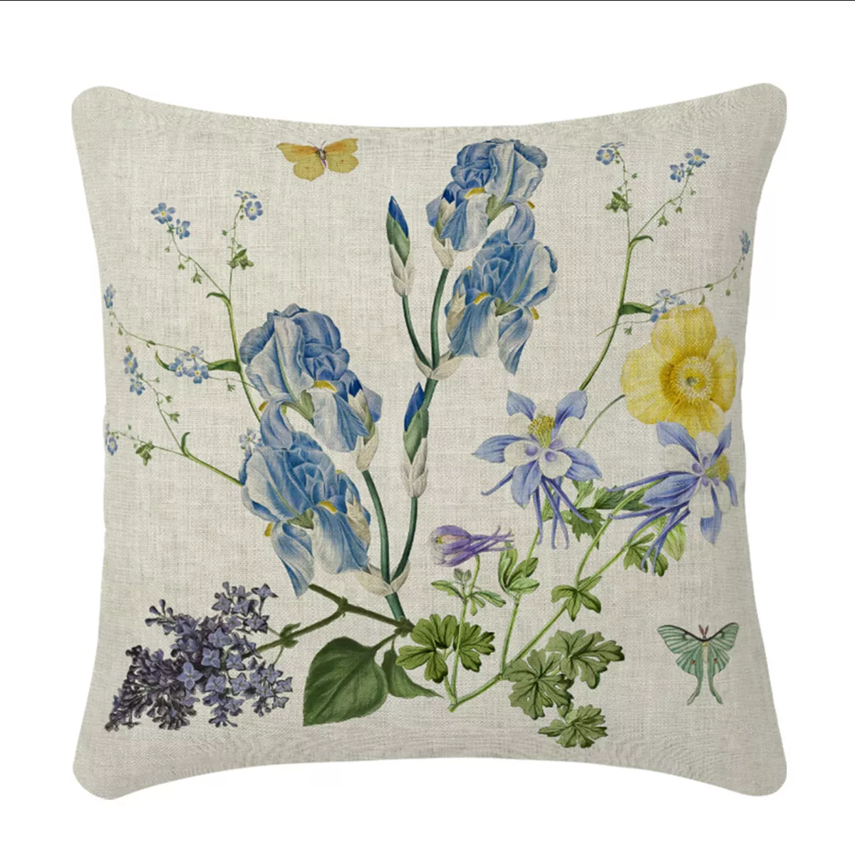 Housse de coussin lin & coton 165 g/m² imprimé jaune bleu Iris d'ete naturel