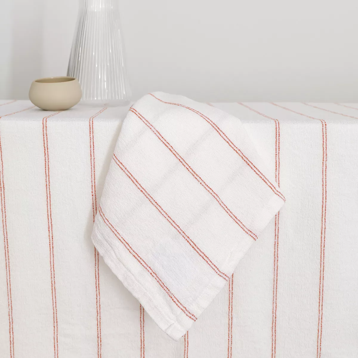 Serviette reine baumwolle vorgewaschen jacquard-muster orange weiß Rimini terracotta