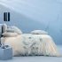 Parure de lit lin & coton lavé imprimé bleu beige Vagues indigo