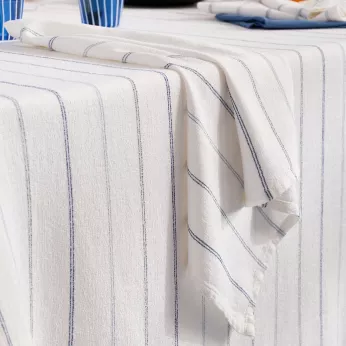 Serviette pur coton lavé motif jacquard blanc bleu Rimini blu