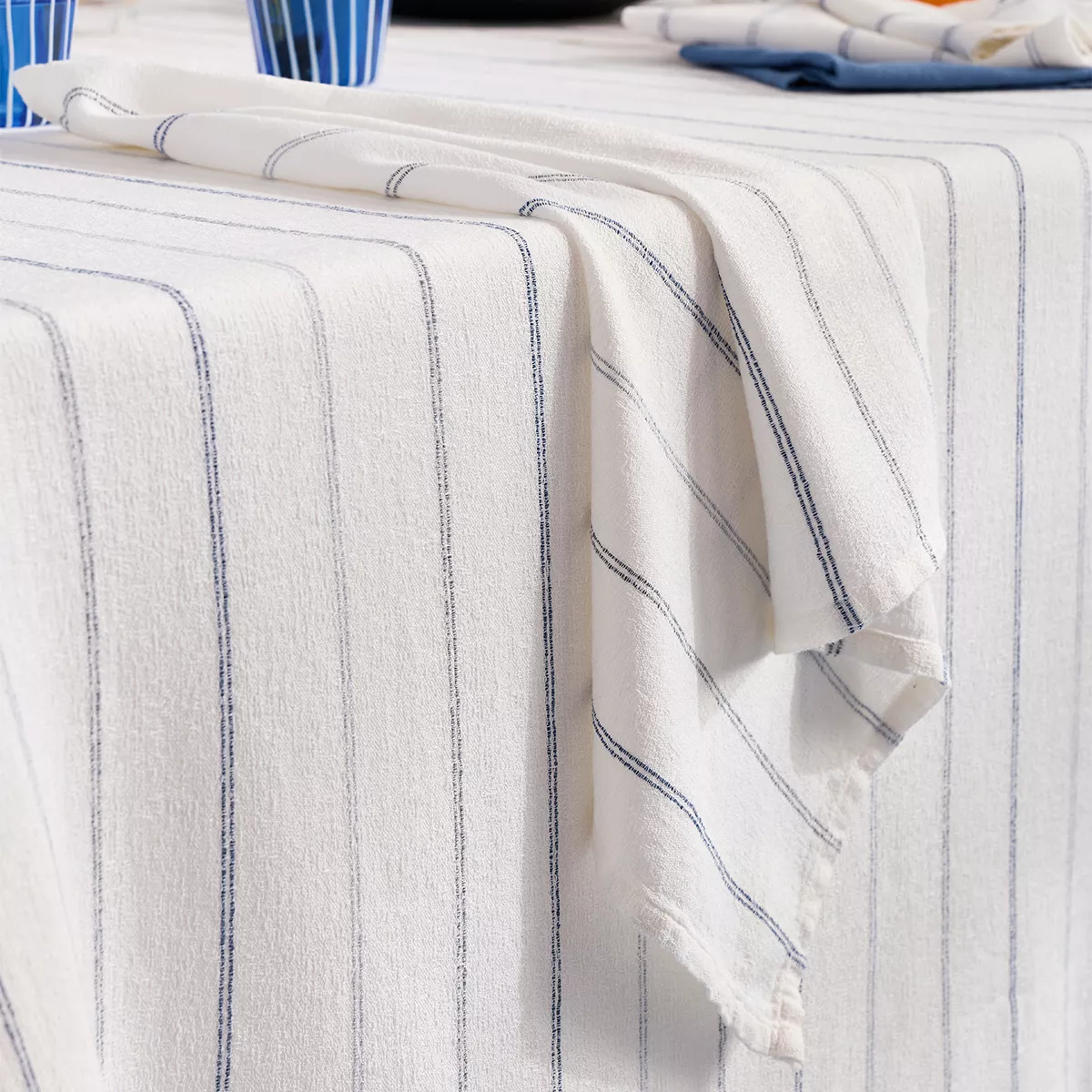 Serviette reine baumwolle vorgewaschen jacquard-muster blau weiß Rimini blu