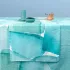 Table runner linen & cotton prewashed 150 gsm printed blue green Aqua mineral