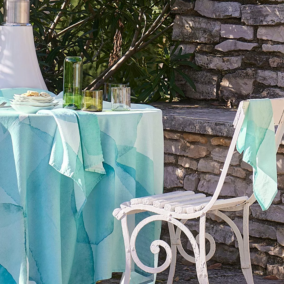 Serviette lin & coton lavé 150 g/m² imprimé vert bleu Aqua mineral