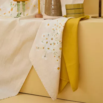 Serviette halbleinen vorgewaschen 150 g/m² bedruckt gelb beige Daisy chanvre