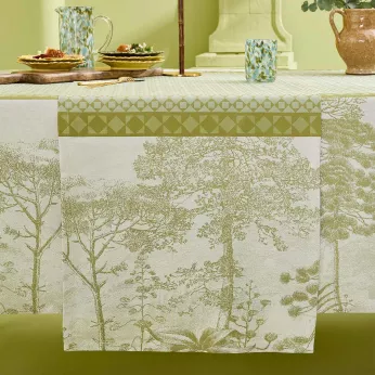 Chemin de table pur coton antitache 220 g/m² motif jacquard vert Le sud vert