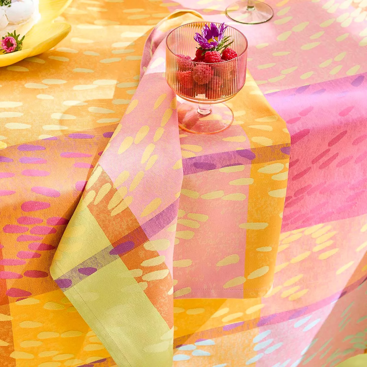 Napkin 100% cotton 220 gsm jacquard pattern green pink Mille sources berlingot