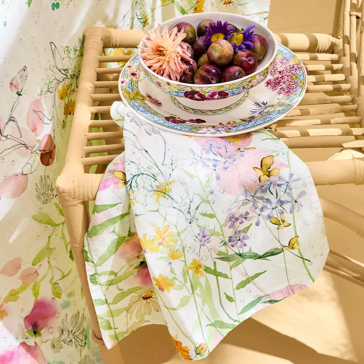 Serviette lin & coton lavé 150 g/m² imprimé vert rose Rosee du matin printemps