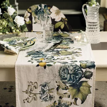 Table runner linen & cotton prewashed 190 gsm printed multicolor Giardino naturel