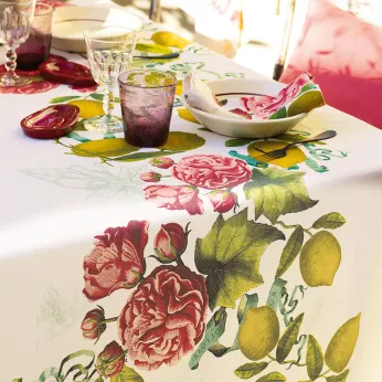 Serviette lin & coton lavé 190 g/m² imprimé multicolore Citrons de menton romance