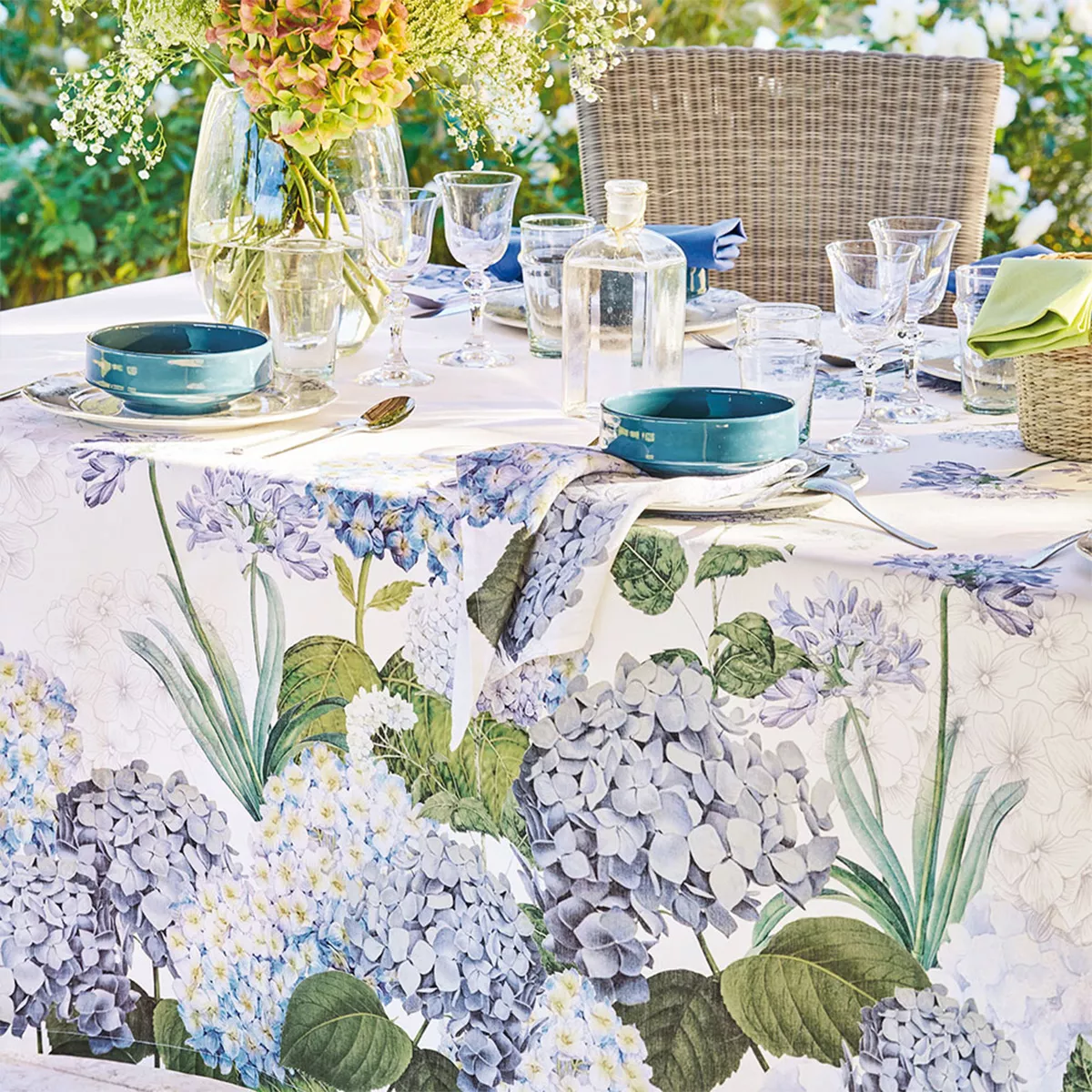 Serviette halbleinen bedruckt mehrfarbig Jardin de bretagne bleu
