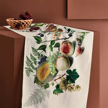 Table runner linen & cotton prewashed 190 gsm printed multicolor Abondance d'automne naturel
