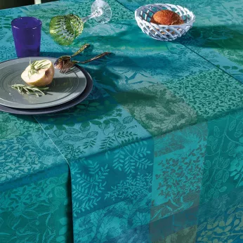 Table runner 100% cotton jacquard pattern green Mille rameaux emeraude