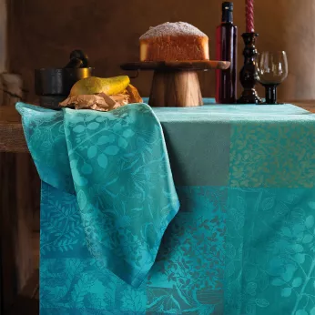 Serviette reine baumwolle jacquard-muster grün Mille rameaux emeraude