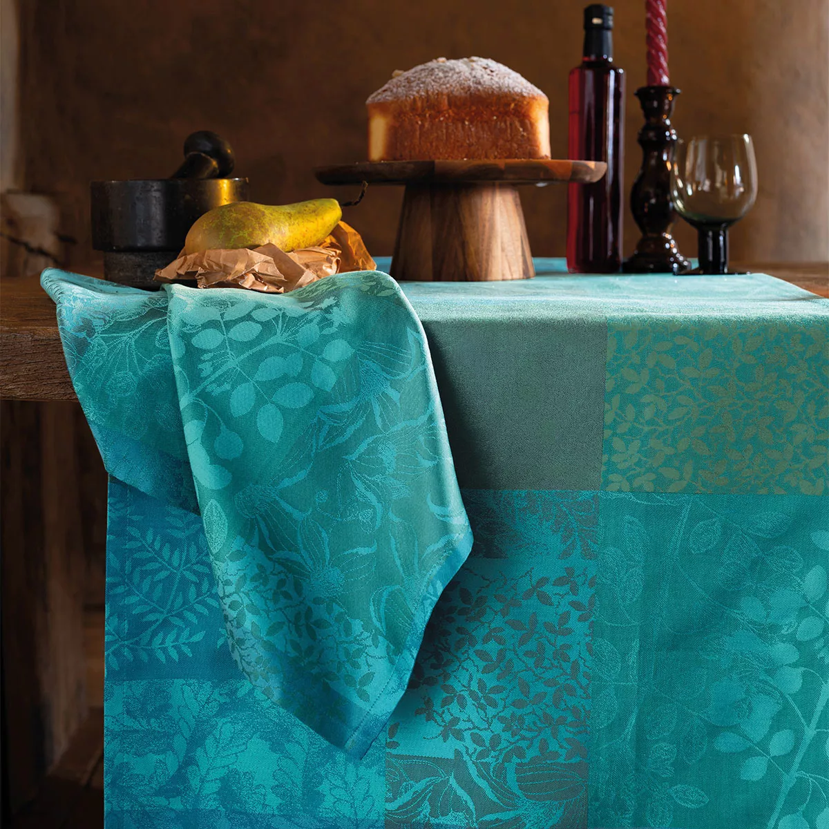 Serviette reine baumwolle jacquard-muster grün Mille rameaux emeraude