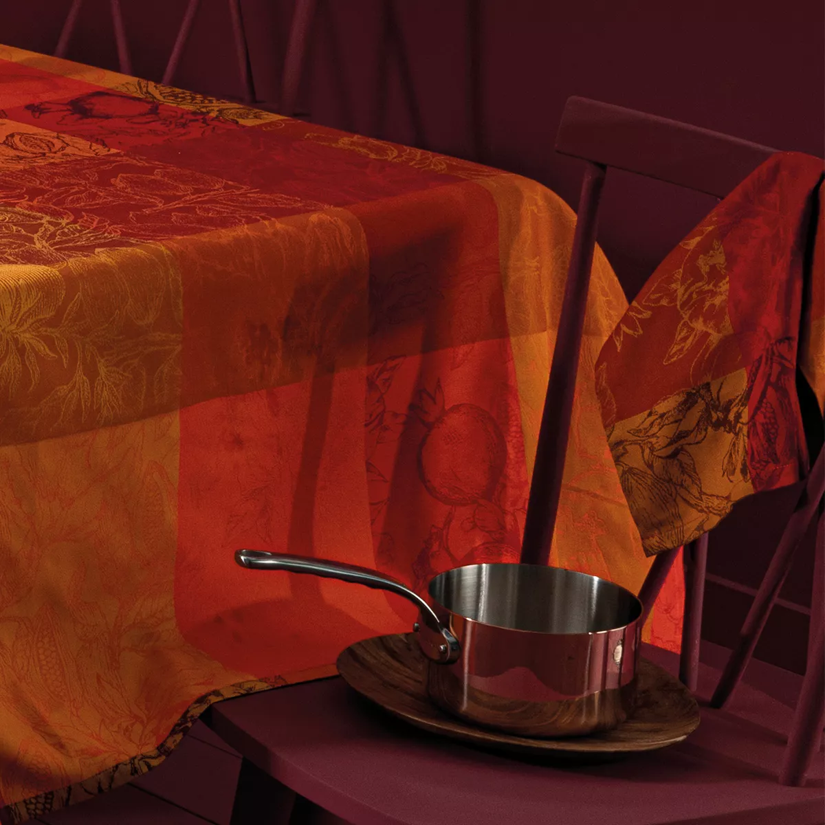 Napkin 100% cotton jacquard pattern orange red Mille senteurs epices