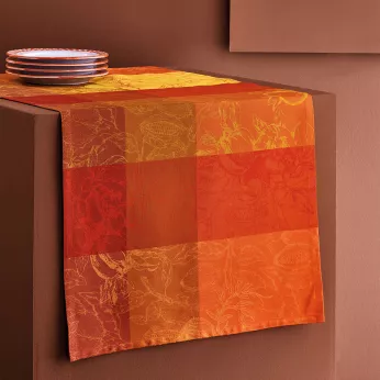 Table runner 100% cotton jacquard pattern orange red Mille senteurs epices